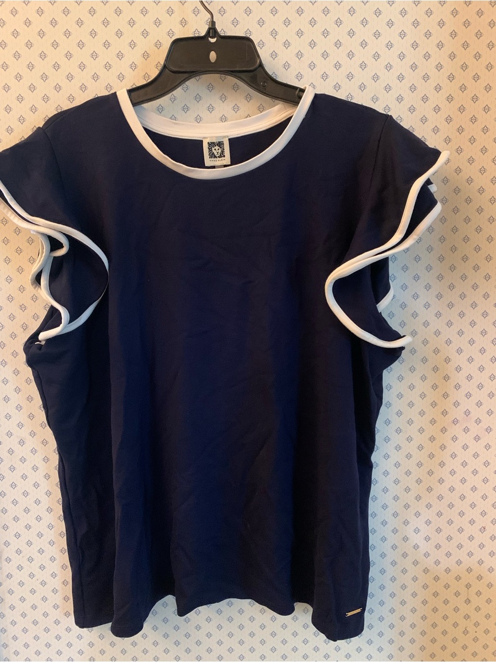 PLUS SiZE 3X Anne Klein Navy Short Sleeve Top with White Trim
